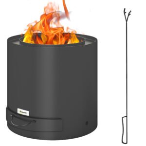 Outsunny Brasero exterior Ø 45 cm cu sertar pentru cenușă și căldăraș, încălzire cu cărbune pentru grădină, curte de camping, oțel negru | Aosom Romania