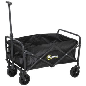 Outsunny Cărucior de Grădină Pliabil și Compact, Cărucior Multifuncțional cu Roți Universale și Mâner Reglabil pentru Sport, Camping, Cumpărături, Negru | Aosom Romania