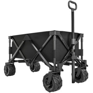 Outsunny Carucior plaja pliabil cu roti fata pivotante 360° si maner telescopic 108x55x55 cm negru | Aosom Romania