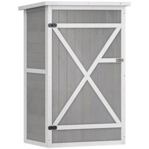 Outsunny Casuta de Gradina din Lemn, sopron cu Acoperis Impermeabil, magazie pentru Unelte de Exterior cu 2 Etajere | Aosom Romania