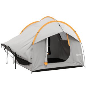 Outsunny Cort Auto Impermeabil cu 3 Uși și Geam din Plasă, Cort Exterior din Fibră de Sticlă, 2.4x2.1x2.1 m, Gri | Aosom Romania
