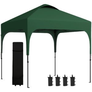 Outsunny Cort de grădină 250x250x268 cm Protecție UV50+ Reglabil pe înălțime cu 4 saci de nisip și husă de transport Verde | Aosom Romania