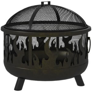 Outsunny Cuva pentru foc, vatră, incl. protecție la scântei, 1 cârlig, Ø61,5 cm x 52 cm, Negru | Aosom Romania
