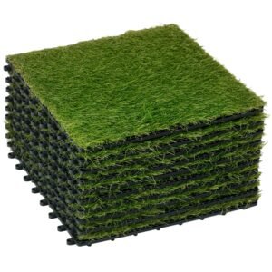 Outsunny Dale pentru Gradina cu Iarba Sintetica 30x30cm 10 Bucati, Gazon Artificial Realist, Densitate 6500 Verde