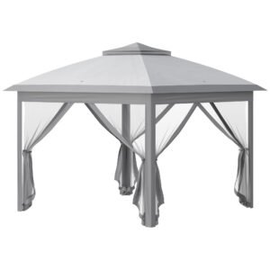 Outsunny Foișor Pliabil cu Plasă de Țânțari, Baldachin Dublu, Înălțime Reglabilă și Geantă, 330x330x288 cm, Bej | Aosom Romania