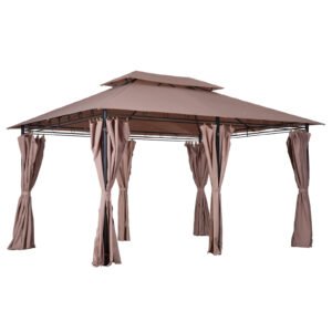 Outsunny Foisor din Otel cu Acoperis Dublu si Perdele Impermeabile culoare kaki 4 x 3 m | Aosom Romania