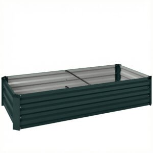 Outsunny Ghiveci dreptunghiular pentru grădină din oțel galvanizat margine de siguranță și fund deschis 150x70x30cm verde | Aosom Romania
