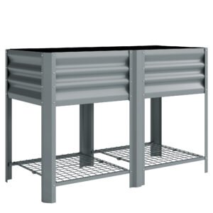 Outsunny Jardinieră Ridicată cu Raft de Depozitare, 150L, Oțel Galvanizat, Înălțime 80 cm, pentru Grădină sau Terasă | Aosom Romania