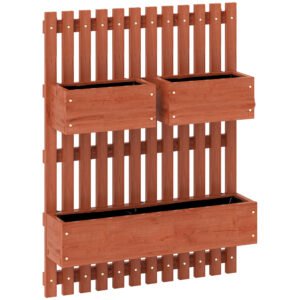 Outsunny Jardinieră Verticală cu Șipci și 3 Vase Detașabile, în Lemn de Brad, 60x16x80 cm, Maro | Aosom Romania