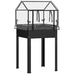 Outsunny Jardinieră cu acoperiș de seră, cutie ridicată pentru plante cu orificii de drenaj, 60 x 60 x 120 cm, Negru | Aosom Romania