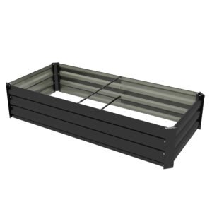 Outsunny Jardinieră dreptunghiulară bac de flori în oțel cu margine de siguranță și fund deschis negru | Aosom Romania