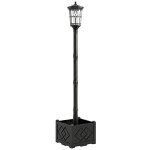 Outsunny Lampă Stradală Solară Exterior pentru Grădină cu Ghiveci 2 Moduri de Luminozitate 100/50 lm IP44 Pornire/Oprire Automată Negru | Aosom Romania