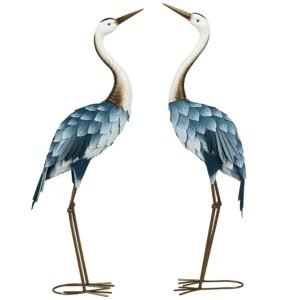 Outsunny Lot de 2 statui de grădină sculptură de cocor decorație de pasăre exterioară din oțel pentru terasă balcon curte peluză | Aosom Romania