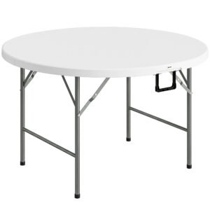 Outsunny Masă Pliabilă de Grădină Φ122 cm, Masă de Picnic Rotundă pentru 6 Persoane, Cadru Metalic, Alb | Aosom Romania