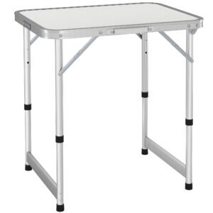 Outsunny Masă de Camping Pliabilă, Masă Universală, Masă de Transport pentru Grădină, Masă Pliabilă Reglabilă, Aluminiu + MDF Alb 60 x 45 x 47,5/64 cm | Aosom Romania