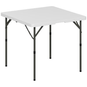 Outsunny Masă de Camping Pliabilă cu 2 Înălțimi Reglabile, 86x86x74 cm, Alb | Aosom Romania
