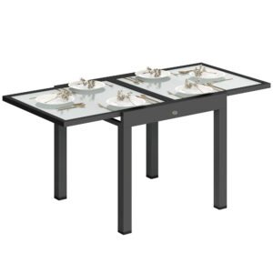 Outsunny Masă de Grădină Extensibilă cu Blat din Sticlă 80-160x80x75 cm Negru | Aosom Romania