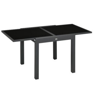 Outsunny Masă de Grădină Extensibilă cu Blat din Sticlă 80-160x80x75 cm Negru | Aosom Romania