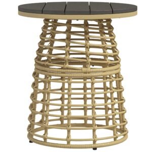 Outsunny Masă de cafea de grădină rotundă din rășină aspect răchită metal și blat compozit, dim. Ø45 x 50H cm | Aosom Romania