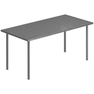 Outsunny Masă de grădină 165 x 80 cm pentru 6 persoane Masă de dining cu blat din lamele Cadrul din oțel, Dreptunghiulară | Aosom Romania