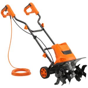 Outsunny Motobineusă electrică 1500W cu mâner pliabil, lățime de lucru 40 cm, adâncime de arat 9 cm, 6 lame, portocaliu | Aosom Romania