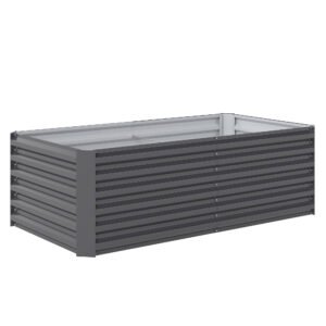 Outsunny Pat de Grădină Ridicat pentru Exterior cu Fund Deschis și Bare de Susținere, Jardinieră din Oțel Galvanizat, pentru Flori, Legume, Balcon sau Grădină, 180x90x57,5 cm, Gri Închis | Aosom Romania