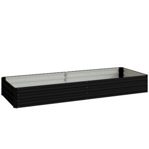 Outsunny Pat de grădină dreptunghiular jardiniere exterioară 241 x 90,5 x 30 cm tablă de oțel ondulată negru | Aosom Romania