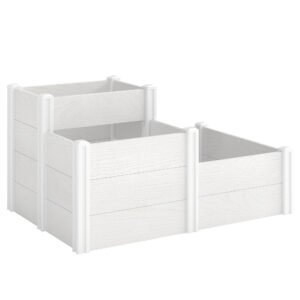Outsunny Pat de grădină înalt 3 niveluri, stivabil, cu fund deschis, jardiniere modulare montaj DIY din plastic | Aosom Romania