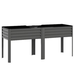 Outsunny Pat de grădină înălțat din metal, cutie de plantare extra mare cu traverse de întărire și insert din material nețesut, 180 x 55 x 80 cm, gri închis | Aosom Romania
