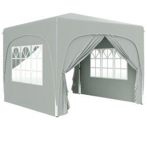Outsunny Pavilion Pliabil cu Ferestre Laterale și Geantă de Transport, 300x300x273 cm, Gri Deschis | Aosom Romania