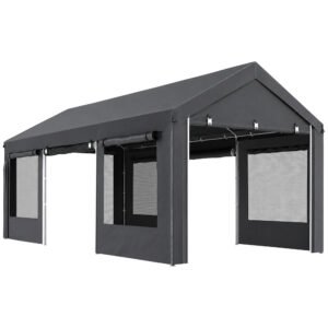 Outsunny Pavilion de Grădină cu Înălțime Reglabilă, 4 Uși și 4 Ferestre, 6x3 m, Gri Închis | Aosom Romania