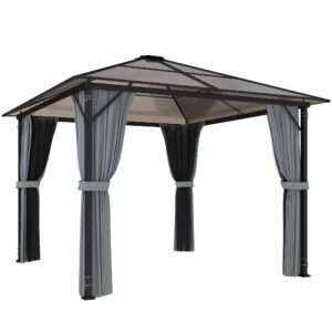 Outsunny Pavilion exterior 3x3 m cu acoperiș rigid, gri închis | Aosom Romania