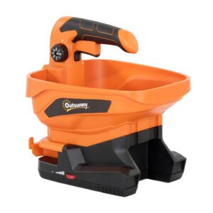 Outsunny Răspânditor Portabil 3,3 L 8 Niveluri de Debit Lățime de Dispersie Reglabilă Port USB pentru Gazon Sare până la 800 m² Portocaliu | Aosom Romania
