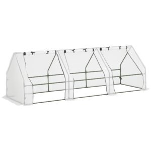 Outsunny Seră de Grădină Tip Tunel din PE pentru Cultivarea Plantelor și Florilor, cu Uși cu Fermoar, 270x90x90 cm, Alb | Aosom Romania
