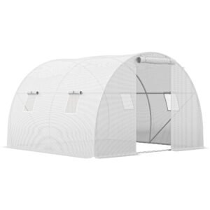 Outsunny Seră de grădină tunel 9 m² 4 ferestre, ușă rulou cu fermoar cadru oțel galvanizat, prelată PE 3 x 3 x 2 m alb | Aosom Romania