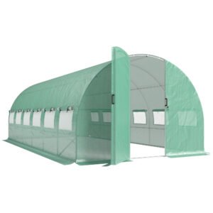 Outsunny Sera tunel pentru grădină 18m², sera tunel cu uși și 12 ferestre cu plasă, 295x597x200cm, verde | Aosom Romania