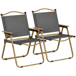 Outsunny Set 2 Scaune de Camping Pliabile cu Cotiere, 54x59x78 cm, Gri Închis | Aosom Romania