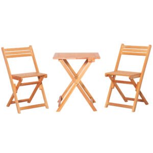 Outsunny Set Mobilier de Grădina din Lemn de Teak, 3 Piese, Masa și Scaune Pliabile, Rezistent la Intemperii, Design Natural | Aosom Romania