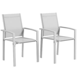 Outsunny Set de 2 Scaune de Grădină cu Cadru din Aluminiu, Plasă Respirabilă și Cotiere, 56x58x89 cm, Gri Deschis | Aosom Romania