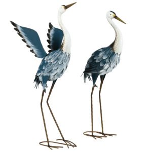 Outsunny Set de 2 statui exterioare pentru grădină, sculptură de stârc din oțel pentru iaz, patio, terasă, gazon, 74/70cm multicolor | Aosom Romania