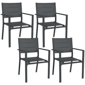 Outsunny Set de 4 scaune de grădină stivabile din aluminiu și textilenă cu cotiere, set de 4 piese pentru exterior | Aosom Romania