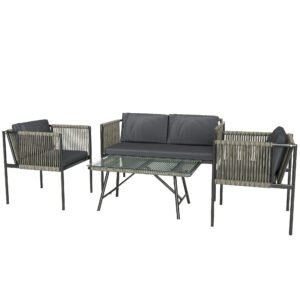 Outsunny Set de Exterior din Rattan 2 Fotolii, Canapea și Măsuță Gri | Aosom Romania