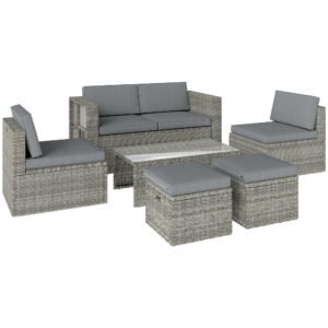 Outsunny Set de Grădină din Ratan 6 Locuri, Design Compact, Gri Închis | Aosom Romania