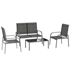 Outsunny Set de Mobilier de Grădină din 4 Piese cu Canapea, 2 Scaune și Masă de Cafea, 108x66x86 cm, Negru | Aosom Romania