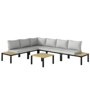 Outsunny Set de grădină modular 6 piese Set canapea exterior transformabil într-un pat Masă de cafea și măsuțe laterale Gri | Aosom Romania