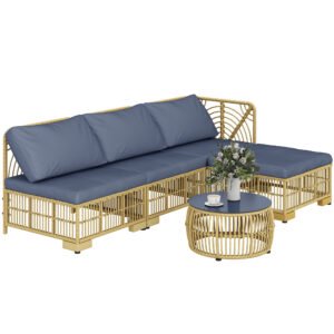 Outsunny Set de mobilier din rachita de 5 bucati, Gri