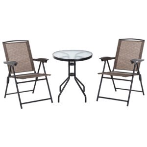 Outsunny Set de mobilier pentru gradina cu masa din sticla securizata, mobilier exterior, maro | Aosom Romania