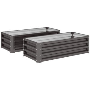Outsunny Set jardiniere metalice 2 buc., Fund deschis, Pentru grădină și balcon, 110x50x30cm, Gri închis | Aosom Romania