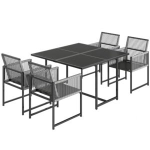 Outsunny Set mobilier grădină 5 piese masă din sticlă cu 4 scaune respirabile, spătare rabatabile, împletitură din sfoară | Aosom Romania