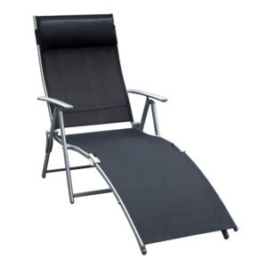 Outsunny Șezlong de Grădină Pliabil cu Pernă și Spătar cu 7 Poziții de Înclinare, 137x63.5x100.5 cm, Negru | Aosom Romania